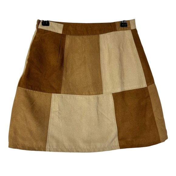 Hollister Brown Patchwork Faux Suede Mini Skirt 0 - Picture 2 of 5